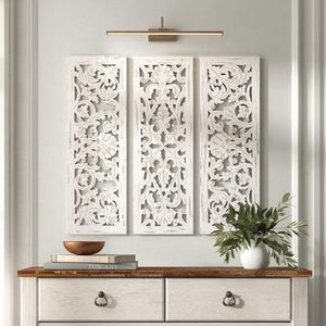 Panneau mural sculpté, motif floral mandala carré, bois et MDF faits à la main, 90 x 90 cm, marron, pour les espaces de vie et les chambres à coucher - Product Image 1