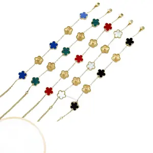 Pulsera de Trébol de Cuatro Hojas de Oro Sólido de 14k de Primera Calidad, Elegante Cadena Fina, Joyería para Mujeres y Hombres, Regalo - Product Image 4