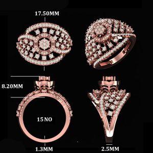 แหวนเพชรทรงคลัสเตอร์สุดหรู ทองคำ 14K สีโรสโกลด์ สไตล์วินเทจ สำหรับงานแต่งงาน งานหมั้น งานครบรอบ งานเลี้ยง ประดับเพชรแบบฝังกรงเล็บ - Product Image 2