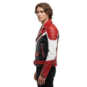 Chaqueta de Motociclista Personalizada para Hombre, de Cuero Genuino, Tricolor, Estilo Café Racer, con Hombreras Acolchadas, Corte Ajustado - Product Image 4