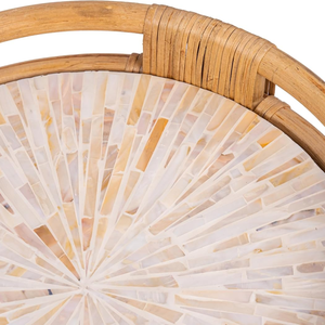 Bandeja de servicio de ratán redonda de estilo bohemio hecha a mano con incrustaciones de madreperla, bandejas de almacenamiento de alimentos para desayuno de Vietnam - Product Image 2