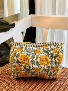 Set 3 Vintage Quilted Eco-Friendly for <b>Bags</b> Yellow Phool Jaal Water Resistant Zipper Closure <b>Large</b> Capacity Travel Cotton - Product Image 4