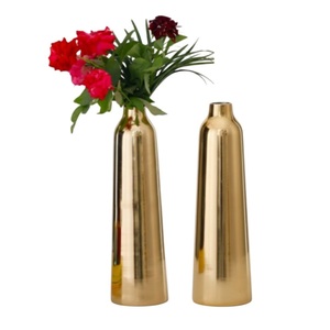Handcrafted Gold Hammered Metal Flower <b>Vase</b> <b>Set</b> Of 2 Modern Iron Oblong Decorative Tabletop For Home Living Room Decor On Sale - Product Image 6