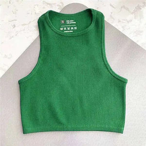 2023 High Quality Crop Seamless Streetwear Stretch Rib <b>Knit</b> <b>Sleeveless</b> Gym Women Ribbed Tank <b>Top</b> Custom Screen Print Tank <b>Tops</b> - Product Image 1