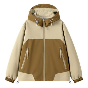 Chaqueta cortavientos con cremallera completa personalizada para hombre Chaqueta de chándal de dos tonos de lona ligera de talla grande con bolsillos y cremallera de dos tonos al por mayor - Product Image 4