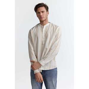 <b>Men's</b> Casual <b>Shirt</b> <b>White</b> Orange Stripe Slim Fit 100% Cotton Poplin Breathable Yarn Dyed Sizes 3XL and 2XL Available - Product Image 5