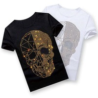 Nouveau T-shirt personnalisé 2025 avec strass et design en cristal pour homme, 100 % coton toile, style urbain, respirant, écologique, anti-UV