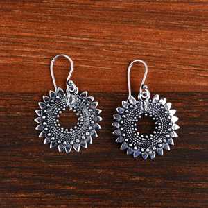 Antique Design Drop Earrings Floral <b>Sunflower</b> Tribal Brass Jewelry Women Silver Plated Boho Geometric Design Wholesale/OEM/ODM - Product Image 5
