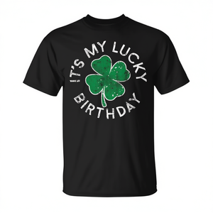 Camiseta Unisex para Adultos con Estampado de Serigrafía, Cuello Redondo, Manga Corta, Estilo Desgastado, con la Frase "Es mi Cumpleaños de la Suerte Día de San Patricio" - Product Image 3