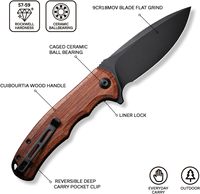 Couteau pliant Praxis Flipper Liner Lock, lame noire délavée de 3,75 pouces avec manche en bois de cuibourtia