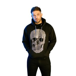 Top Notch Custom Rhinestone Design Pullover Hoodie Black Color-blocked Cotton Blended Sudadera con capucha Basics Tops para hombres - Product Image 2