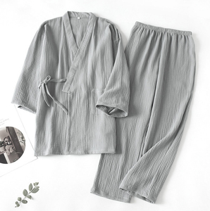 100% Cotton Soft and Light Weight Long Sleeve Muslin <b>Pajamas</b> Two-piece <b>Set</b> Sleepwear <b>for</b> <b>Men</b> - Product Image 6