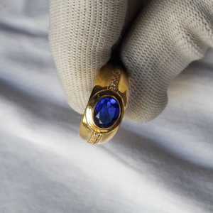 18k Gold Plated Handmade Blue Sapphire Engagement <b>Ring</b> <b>Indian</b> Seller Vintage Style Prong Setting Third Party Certified 925 - Product Image 2