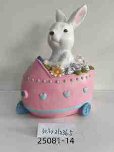 Vente flash : Sculpture de lapin sur moto, panier de fleurs rose avec petite famille d'animaux, décoration de maison en résine, cadeau pour Pâques - Product Image 2