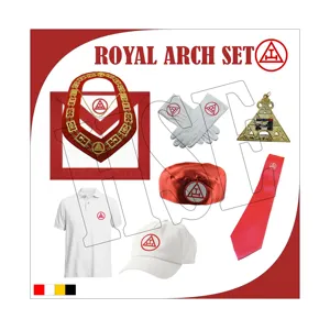 Комплект фартуков Masonic Regalia Free Royal Mason Arch + футболка, шапки и мягкий галстук в форме короны
