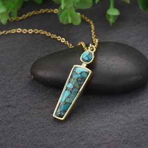 Collier pendentif en argent sterling fait à la main serti de lunette or rhodium cuivre turquoise pierre précieuse pour cadeau d'anniversaire de femme - Product Image 6