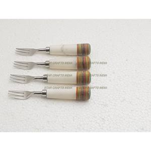 Cuchara de acero inoxidable, tenedor, cubiertos con mango de madera de resina epoxi, juego de cubiertos de acero inoxidable - Product Image 1