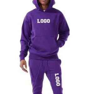 Ensemble survêtement décontracté pour homme, sweat-shirt à capuche et pantalon de survêtement violet, couleur unie, manches longues, avec logo imprimé - Product Image 5