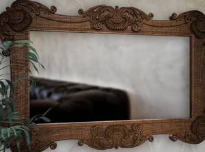 Miroir en bois sculpté à la main, miroir moderne du milieu du siècle pour la décoration murale, miroir mural orné, grands miroirs modernes décoratifs - Product Image 3