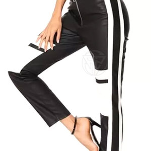 Pantalon en cuir PU doux au toucher, tissu durable, coupe régulière pour l'hiver, écologique, respirant, confortable, design de la taille - Product Image 5