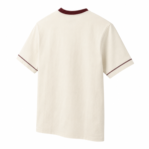 Camiseta de Algodón Crema al por Mayor con Cuello Redondo y Contraste Borgoña, Bordado Minimalista, Ropa Casual Personalizada para Hombre - Product Image 4