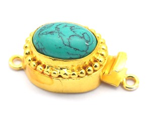 Fermoir de boîte ovale en pierres précieuses turquoise pour 1 2 3 brins plaqué or 18 carats 26X15X10MM composants de fabrication de bijoux B693 - Product Image 1