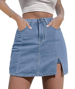 Jupe en jean bleu plissée à la mode pour femmes, courte avec poche, jupe cargo en jean taille haute, meilleure qualité - Product Image 1