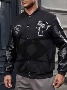 Écusson de broderie de baseball personnalisé pour hommes Blouson bombardier universitaire à manches en cuir Letterman élégant hiver décontracté bouton mouton tricoté - Product Image 3