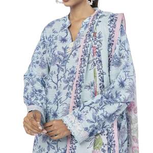 Traje de Tres Piezas Shalwar Kameez Bordado Schiffli para Mujer, Ropa Étnica de Diseñador, Vestido de Fiesta de Verano con Pantalones de Encaje - Product Image 4