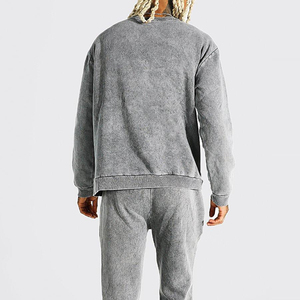 Survêtement unisexe 100% coton à pattes évasées, broderie de strass, technique de lavage délavé, sweat-shirt pour homme, motif uni, saison hivernale - Product Image 5