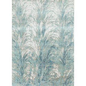 Tapis Tattvam noué à la main en laine et soie de bambou, motif abstrait bleu Srb(9001) pour usage domestique - Product Image 1
