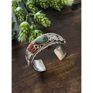 Navajo Handmade Multi-Stone & Sterling <b>Silver</b> Fashion <b>Cuff</b> <b>Bracelet</b> - Product Image 4