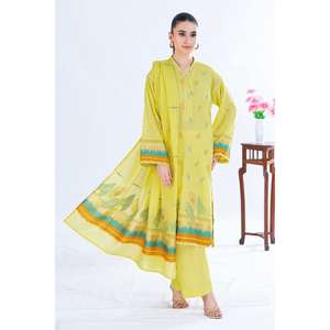 Conjunto de Traje de 3 Piezas sin Costuras en Jacquard Amarillo para Mujer - Product Image 1