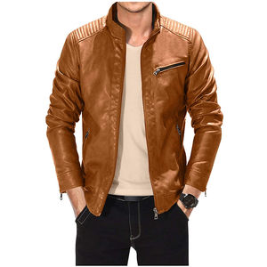 Blouson d'aviateur en cuir de moto coupe ajustée pour hommes à la conception personnalisée OEM Blouson d'aviateur col montant imperméable respirant tenue décontracté - Product Image 2