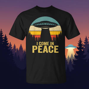 I Come In Peace <b>Alien</b> <b>T</b>-<b>Shirt</b> Retro UFO Design Unisex Adult Size - Product Image 3