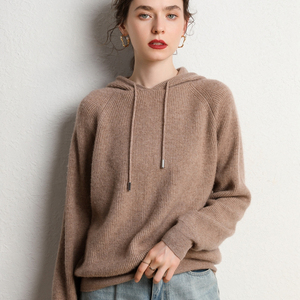 Cosy femmes pull polaire à capuche Streetwear couleur bloc cordon à capuche tricoté dernière mode femmes pull à capuche - Product Image 2