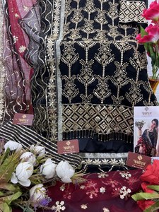 Nouveau pakistanais à la mode et Styles broderie artisanale couleur vive Georgette 3 pièces costumes avec Nazmeen Dupatta à vendre en ligne - Product Image 6