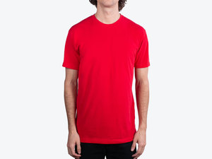 เสื้อยืดคอกลมแขนสั้นทรงปกติ สีแดง ผ้าฝ้าย 100% คุณภาพพรีเมียม สำหรับผู้ชาย สั่งซื้อจำนวนมากแบบขายส่ง สำหรับแบรนด์เสื้อผ้าสหรัฐอเมริกา สำหรับอีคอมเมิร์ซ - Product Image 1