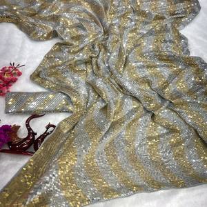 Nouveauté : Sari indien traditionnel exclusif en géorgette douce avec broderie, travail de séquence Zari, sari élégant pour mariage - Product Image 2
