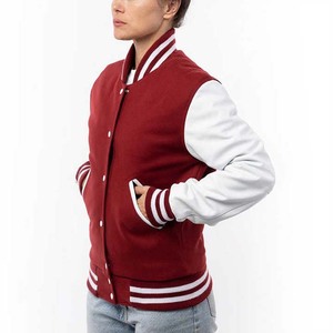 Chaqueta universitaria de béisbol de invierno con manga de cuero de lana personalizada de alta calidad para mujer, diseño de logotipo, bordado de algodón, Letterman elegante - Product Image 3