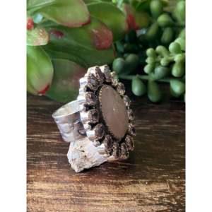 Southwest Handmade Rose Quartz & Tourmaline Sterling <b>Silver</b> Oval Cluster <b>Ring</b> <b>Adjustable</b> Size 8 - Product Image 3