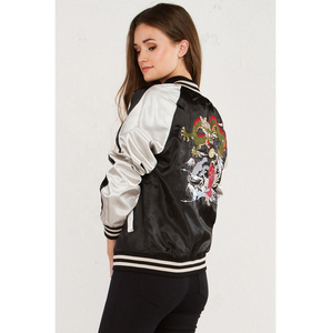 Vestes pour hommes veste souvenir en satin brodé pour hommes blouson aviateur dragon japonais vintage style streetwear réversible - Product Image 4