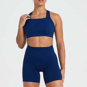 Fabrication Kivotech Ensemble de shorts de yoga 2 pièces de gymnastique solides personnalisés Vêtements de sport côtelés sans couture Ensembles de shorts de yoga pour femmes - Product Image 1