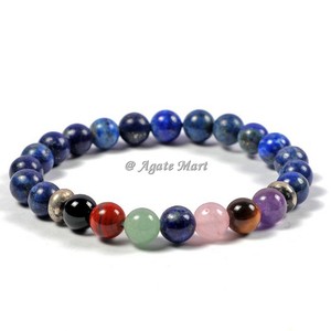 Hecho a mano Seven Chakra Tumbled Amethyst Beaded Bracelet Piedra semipreciosa Craft Grabado Love Style Venta al por mayor - Product Image 6