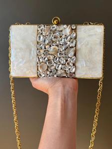Custom Made Yellow Crystal & <b>Pearl</b> Embellished Hobos <b>Clutch</b> <b>Bag</b> with Floral Clasp Stone Pattern Waterproof. Bridal Stores - Product Image 3