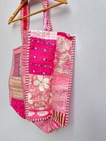 Tas Tote katun Bohemian wanita, tas Tote saku dalam, penutup ritsleting, tas bahu lucu buatan tangan, kain perca, katun murni