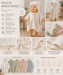 Serviette à capuche en mousseline pour enfants, 100% coton, douce et respirante, peignoir de plage, fournisseur direct de Denizli, Turquie, OEM - Product Image 4
