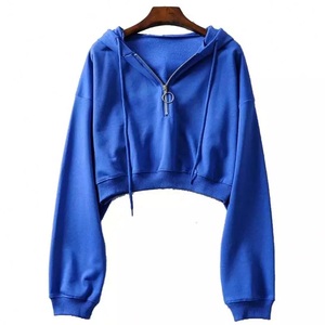 GAF Women's Cropped Sweatshirts Half Zip up Crop Hoodies Women Loose Grey Pullovers Female Crop <b>Tops</b> - Product Image 1