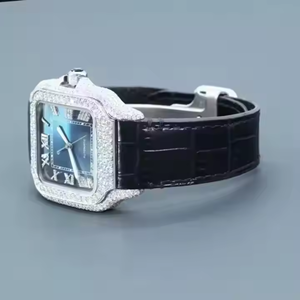 Relojes de pulsera de lujo personalizados de calidad superior Moissanite diamante esfera cuadrada Hip Hop correa de goma reloj para hombres de la India - Product Image 4