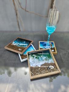 Posavasos de madera y resina epoxi de diseño clásico de proveedor indio Aspecto y uso del océano para fiestas en casa y restaurantes - Product Image 2